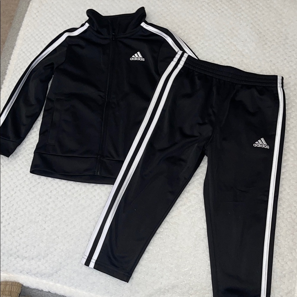 Adidas Black Tracksuit with White Stripes